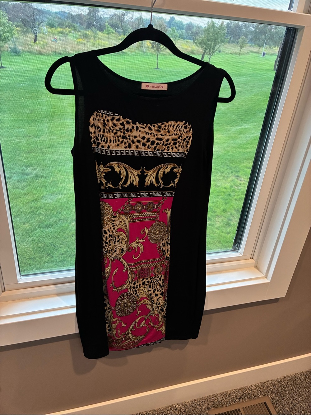 Blush Black Sheath Dress with Pink & Gold Baroque Panel